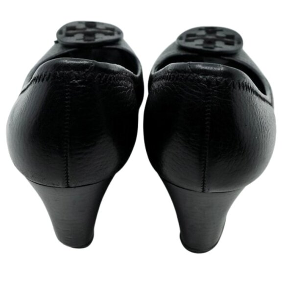 TORY BURCH~Sally 2~PEEP TOE PUMP~BLACK TUMBLED LEATHER SHOES~Size 8 - Picture 4 of 8